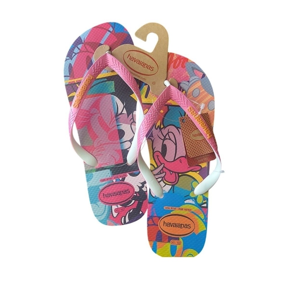 Havaianas Minnie & Daisy Multicolor Pop Art Disney Vacation Flip Flops 9/10 New